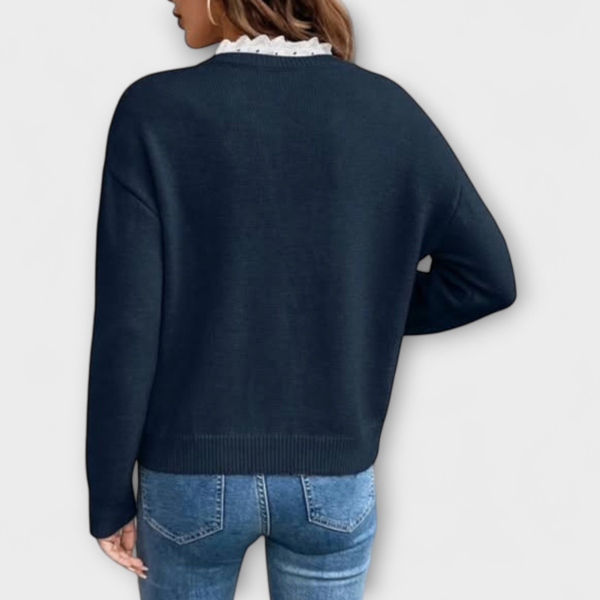 Elara™ | Lace Trim V-Neck Knit