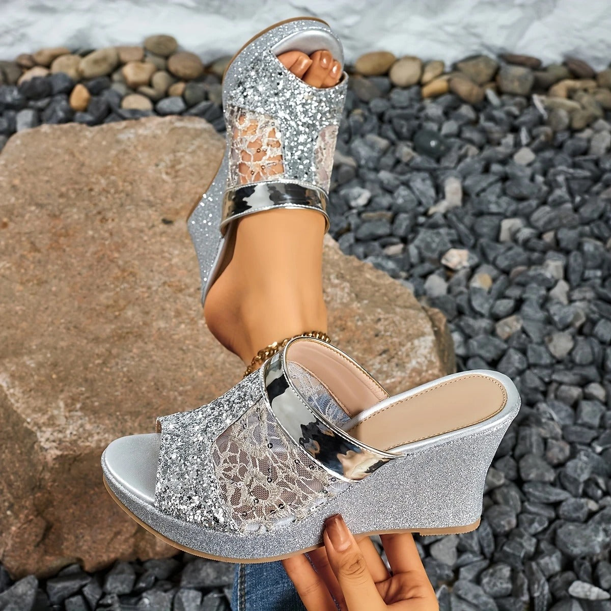 Elara™ | Sequin Wedge Heels