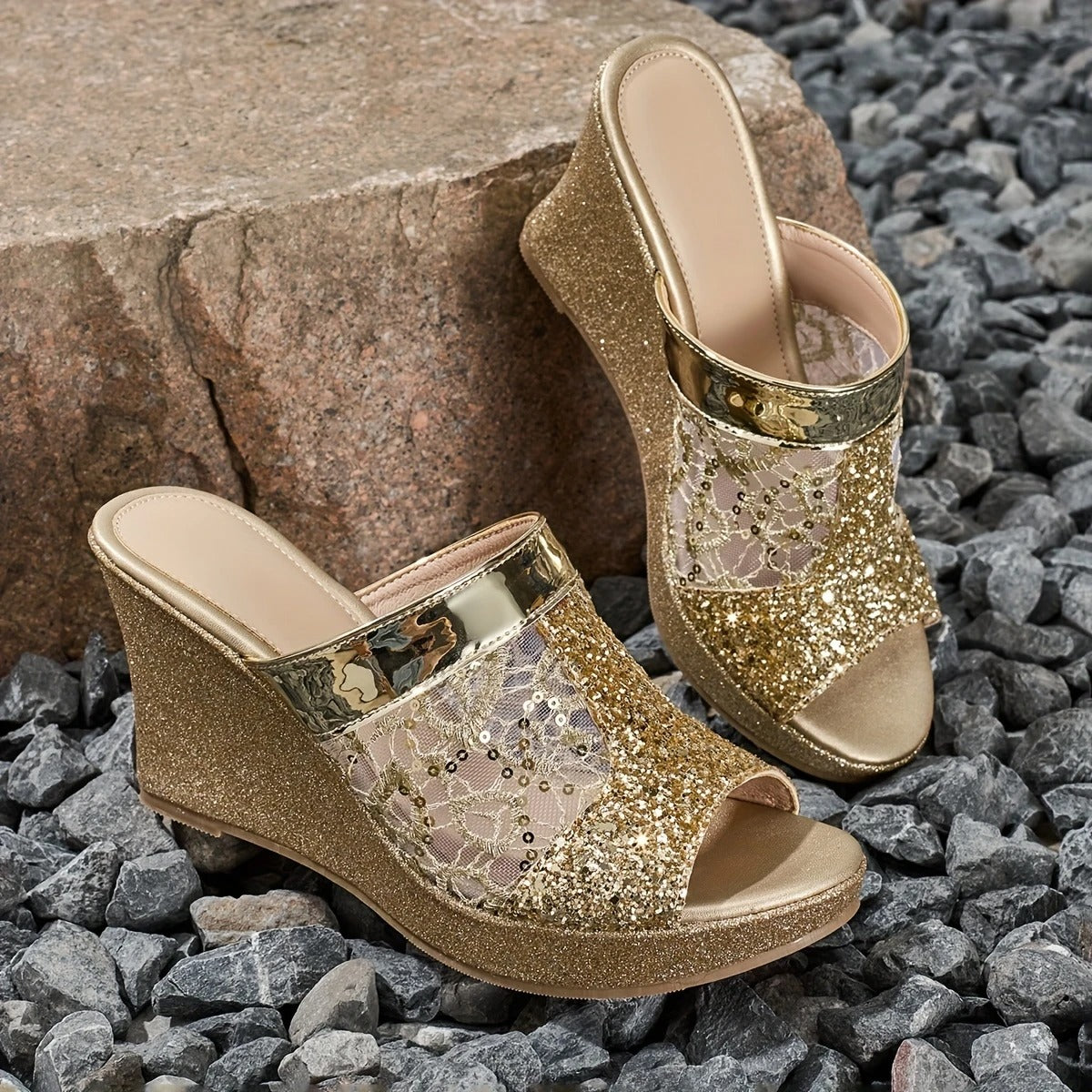 Elara™ | Sequin Wedge Heels