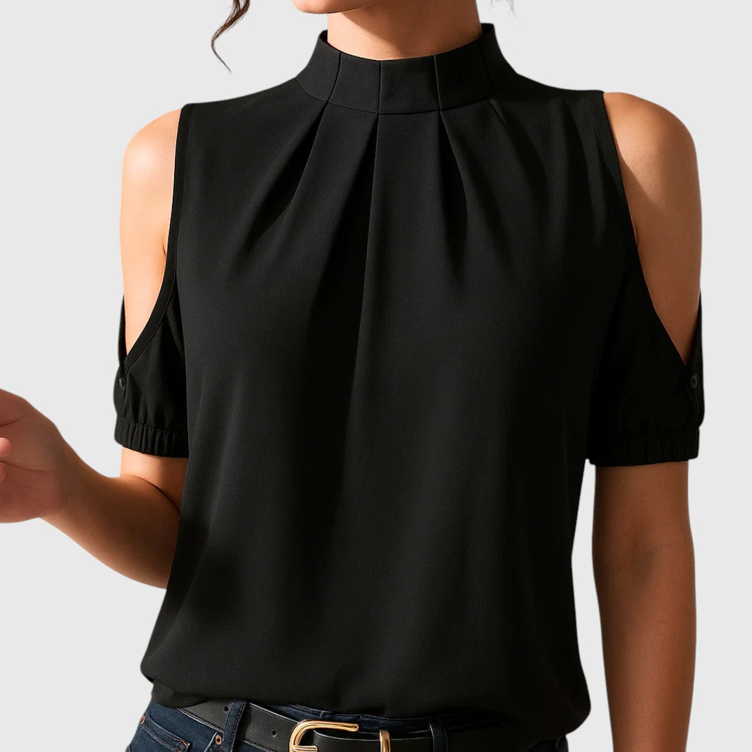 Elara™ | Black Pleated Blouse