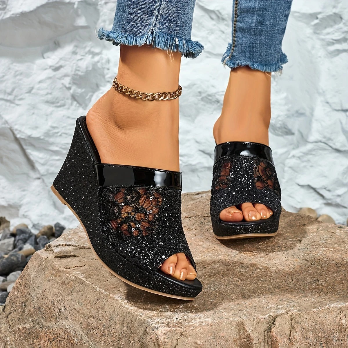 Elara™ | Sequin Wedge Heels