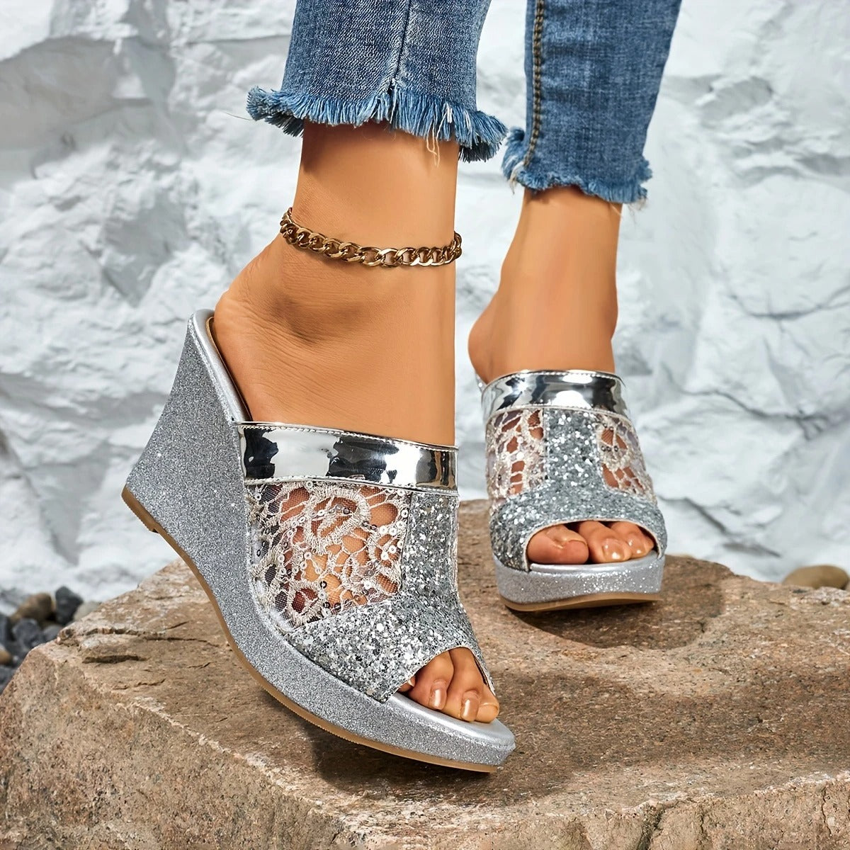 Elara™ | Sequin Wedge Heels