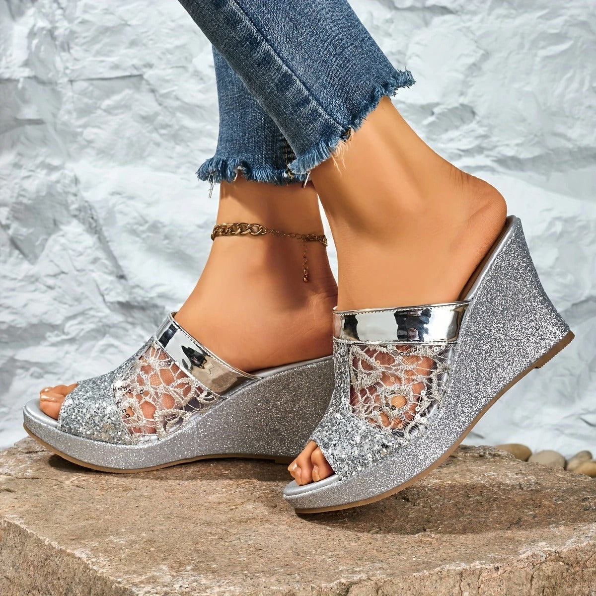 Elara™ | Sequin Wedge Heels