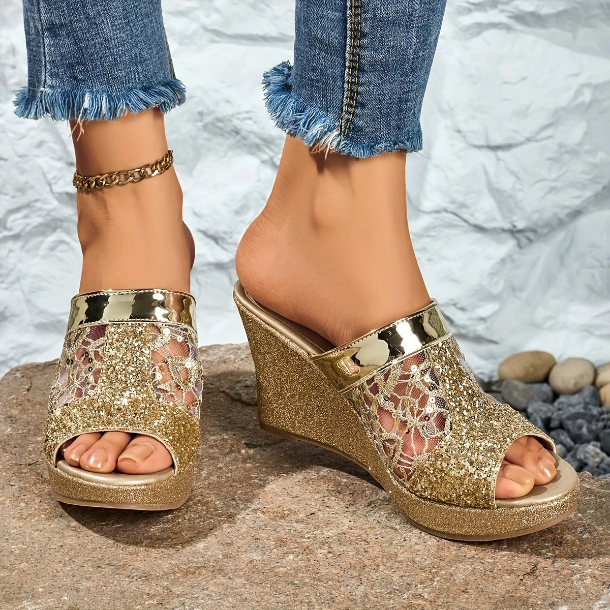 Elara™ | Sequin Wedge Heels