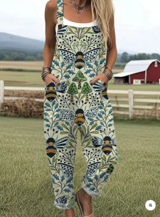 Elara™ | Floral Bee Art Jumpsuit