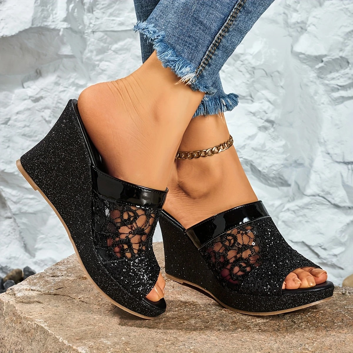 Elara™ | Sequin Wedge Heels