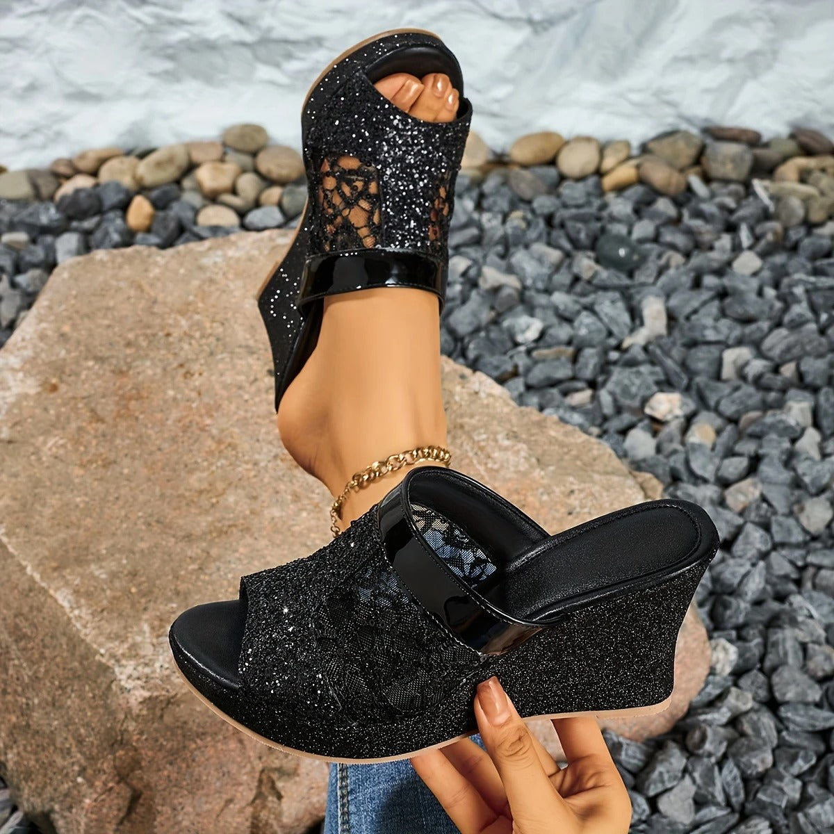 Elara™ | Sequin Wedge Heels