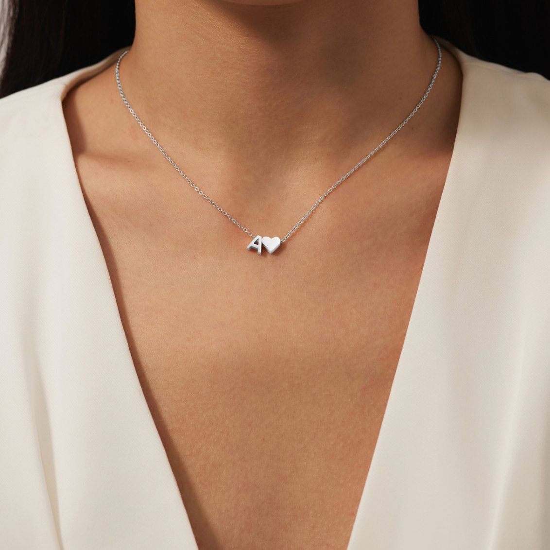 Elara™ | Initial Heart Silver Necklace