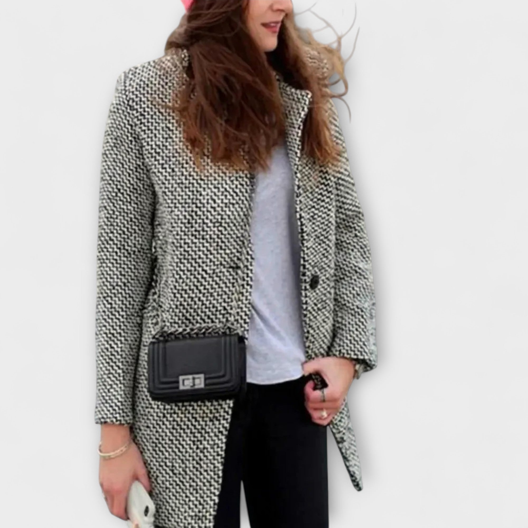 Elara™ | Houndstooth Midi Coat