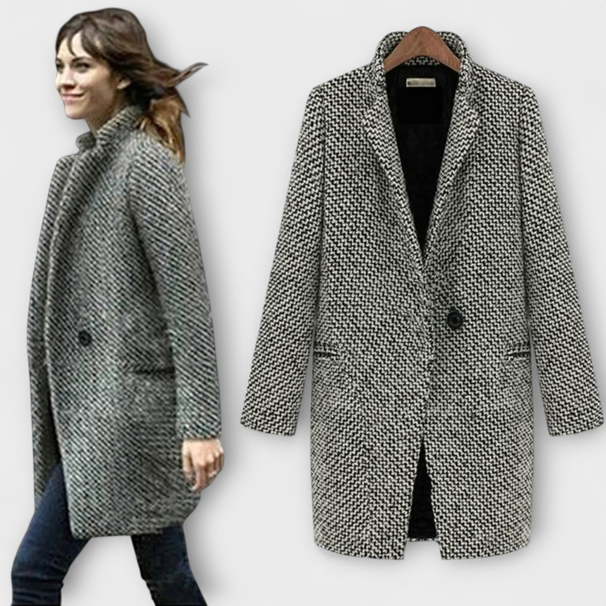 Elara™ | Houndstooth Midi Coat